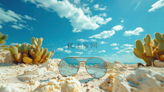 夏天背景图片_太阳镜海滩夏天沙滩背景素材