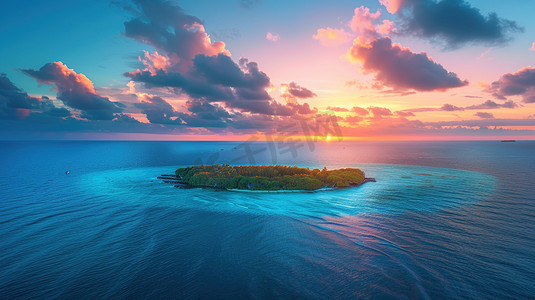 大海小岛摄影照片_黄昏时刻远眺海岛图片