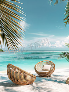 夏天海边度假躺椅图片
