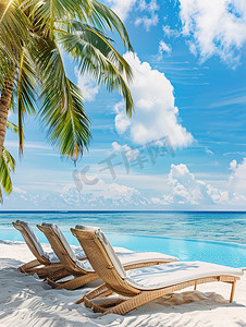 夏天海边度假躺椅高清图片