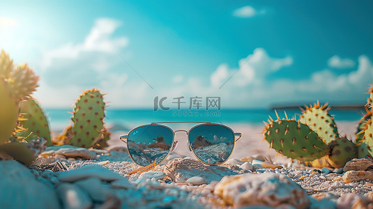 太阳镜海滩夏天沙滩背景素材