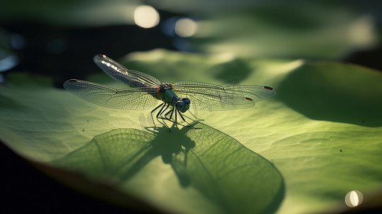 清凉一夏高清摄影照片_荷叶上有一只蜻蜓高清图片