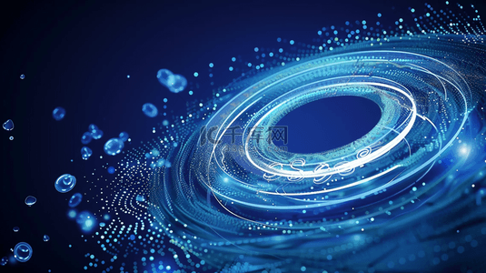 蓝色科技全息抽象霓虹光效粒子光纤圆背景图