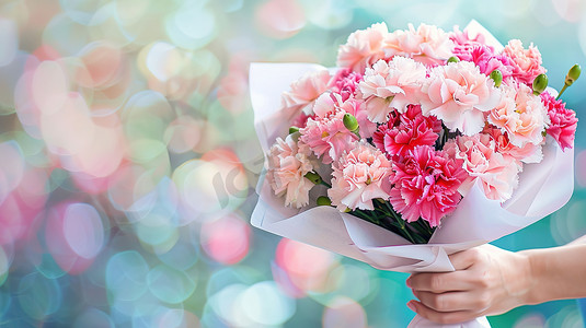 妇女节送花摄影照片_康乃馨花束母亲节花朵摄影照片