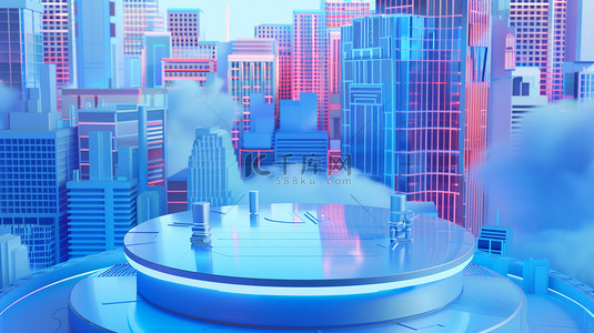 城市素材背景图片_城市高楼展台合成创意素材背景