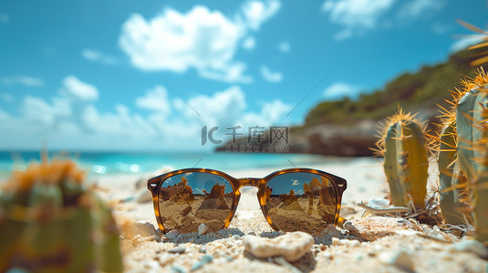 太阳镜眼镜背景图片_太阳镜海滩夏天沙滩设计