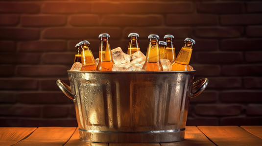 高金属桶冰粒啤酒摄影图