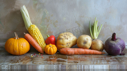 多彩蔬菜立体描绘摄影照片