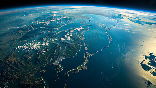 地球大陆海洋立体描绘摄影照片