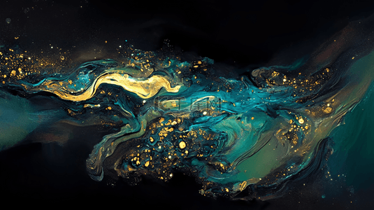 液态抽象背景图片_创意绿金新中式鎏金流体抽象山川纹理设计图
