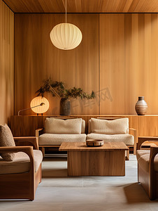 现代客厅原木风格高清图片