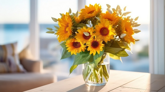 玻璃花瓶向日葵花束高清图片