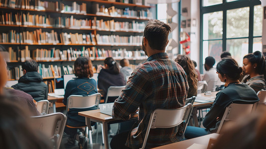 学生听课摄影照片_课堂里的大学生背影图片