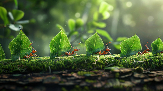 树叶蚂蚁立体描绘摄影照片