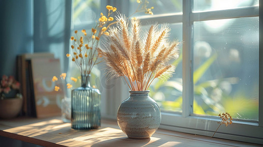 麦子花瓶立体描绘摄影照片