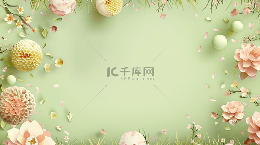 清新北京背景图片_剪纸花朵清新暖春绿色边框设计图