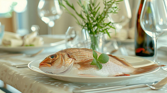 菜品鱼立体描绘摄影照片