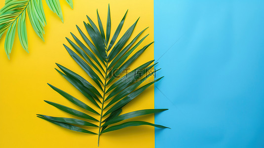 黄色活力背景背景图片_时尚的夏季树叶蓝白色背景