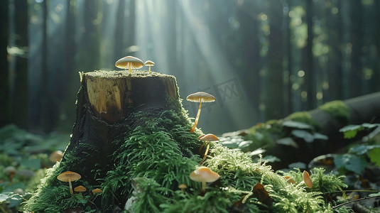 树林木桩立体描绘摄影照片