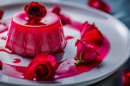 玫瑰慕斯蛋糕立体描绘摄影照片