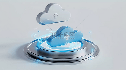 蓝色清新几何背景背景图片_科技云蓝色磨砂玻璃3D云图标背景素材