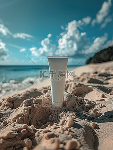 夏天背景图片_沙滩上的美容防晒用品背景素材