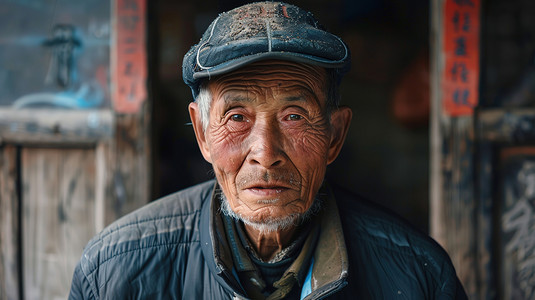 村民摄影照片_一个头发花白的老人图片