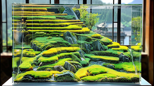 玻璃盆景绿植立体描绘摄影照片