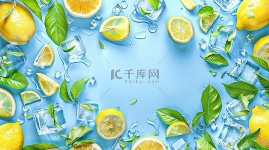 柠檬冰块绿叶边框设计
