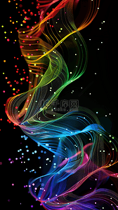 发光线条科技背景图片_抽象科技粒子彩色光纤流动波设计图