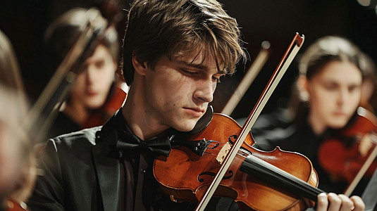 音乐家拉提琴立体描绘摄影照片