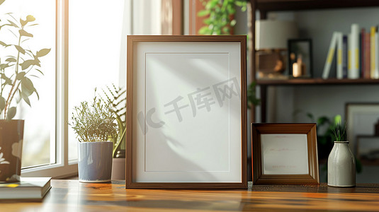 相框立体相框摄影照片_白色木质相框立体描绘摄影照片
