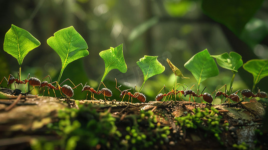 树叶蚂蚁立体描绘摄影照片