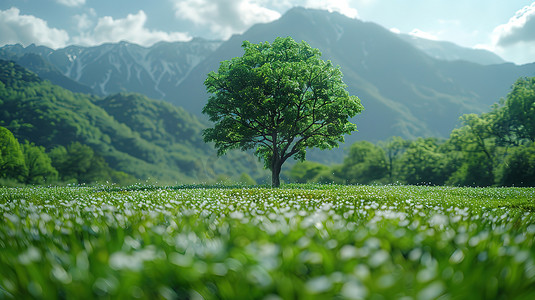 草地绿色的大树夏天高清图片