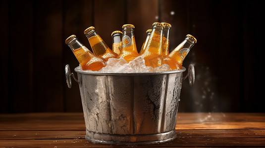 高金属桶冰粒啤酒摄影图