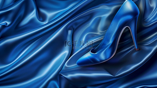 蓝色丝绸褶皱合成创意素材背景