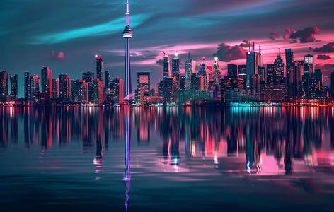 夜景城市立体描绘摄影照片