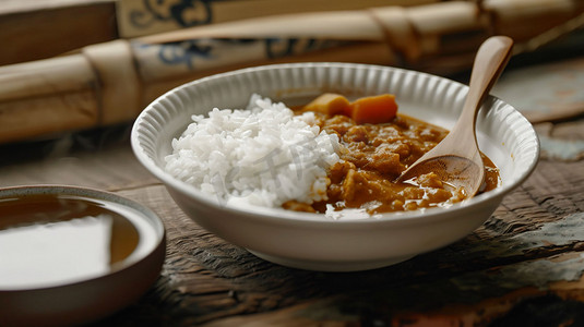 咖喱饭食物立体描绘摄影照片