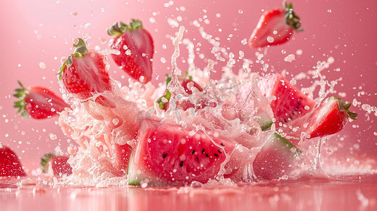 西瓜草莓立体描绘摄影照片