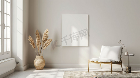 白色简约室内立体描绘摄影照片