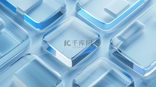 方块科技蓝色背景图片_蓝色清透磨砂3D玻璃界面背景4
