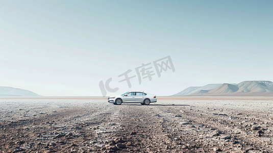 沙地白色车子立体描绘摄影照片