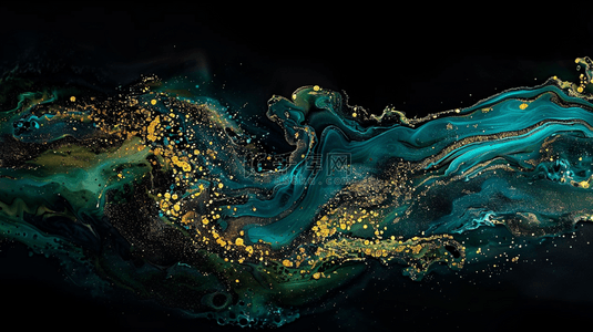 国潮山河背景图片_创意绿金新中式鎏金流体抽象山川纹理素材