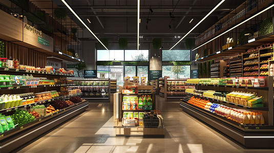 超市货架立体描绘摄影照片