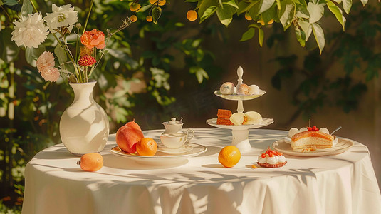 甜品水果花瓶立体描绘摄影照片
