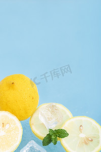 柠檬水素材摄影照片_夏日冰爽素材冰块柠檬素材