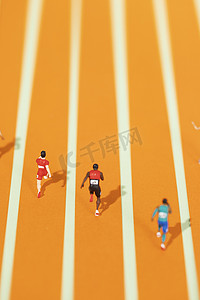全民体育运动会摄影照片_微缩创意百米竞速俯拍图片