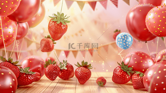装饰彩旗背景图片_夏季草莓水果装饰背景