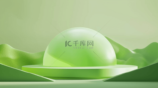 夏天背景图片_绿色透明玻璃质感3D电商展台设计图