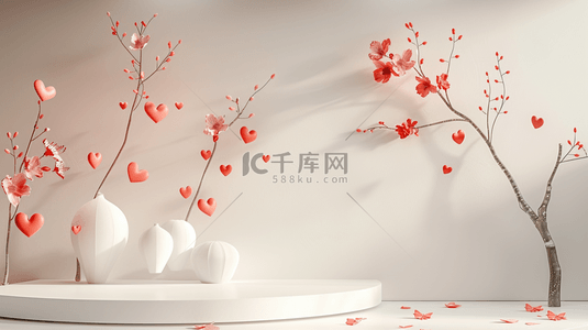 中式背景背景图片_中式文艺白色空间花瓶红色树枝的背景